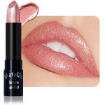 Batom rosa pêssego metálico para mulheres, batons foscos, brilhantes, brilhantes, brilhantes, de longa duração, à prova d'água, sem manchas, sem transferência, 12 horas, maquiagem sem crueldade