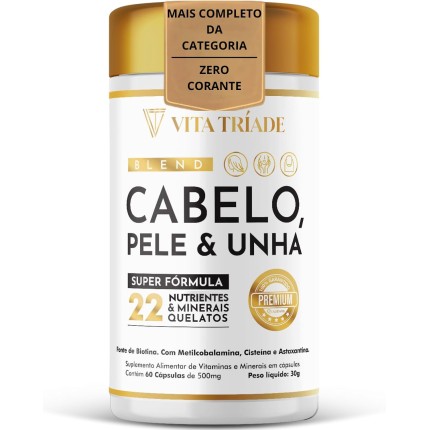 Biotina Vitamina Cabelo e Unha | Fórmula Avançada com 22 Nutrientes, Cisteína, Astaxantina, Vitamina B12 – 60 Cápsulas Vita Tríade