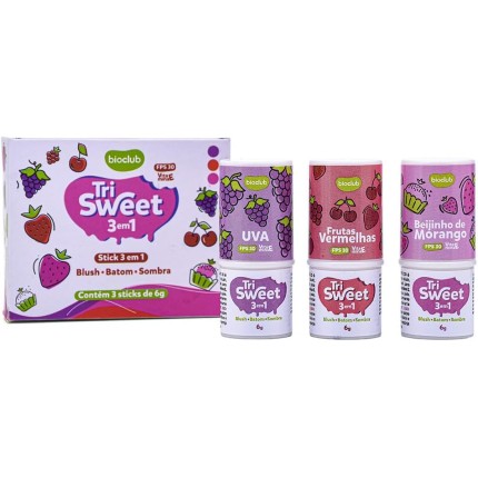 Blush Batom e Sombra maquiagem infantil Tri Sweet Bioclub