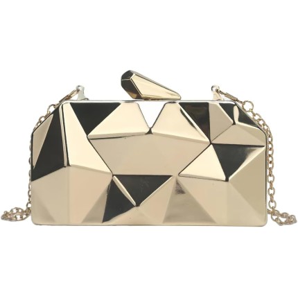 Bolsa Clutch Festa Feminina Prata Acrílico Translúcido Irregular Mão Ombro Transversal Com Correntes Removíveis