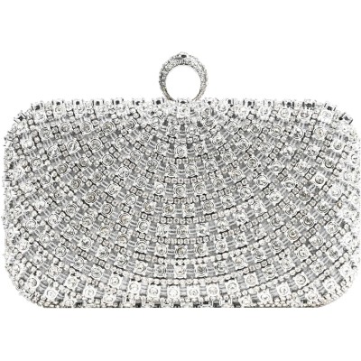 Bolsa Clutch Festa Feminina Prata Full Diamond Hip-Hop Mão Ombro Transversal Com Correntes Removíveis