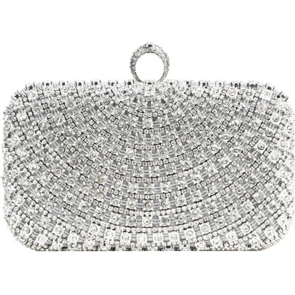 Bolsa Clutch Festa Feminina Prata Full Diamond Hip-Hop Mão Ombro Transversal Com Correntes Removíveis