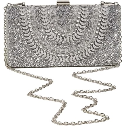 Bolsa Clutch Festa Feminina Prata Full Diamond Mão Ombro Transversal Com Correntes Removíveis