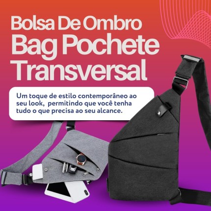 Bolsa De Ombro Bag Pochete Transversal Slim Impermeável Antifurto… (Preto)