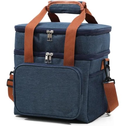 Bolsa Termica Marmita Lancheira Grande Alça Ombro Trabalho Passeio Academia Dois Andares (Bolsa Azul)