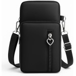 Bolsa Transversal Feminina Casual com Pingente Coração | Nylon Impermeável 3 Compartimentos – Alça Ajustável e Design Casual Leve para Celular