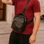 Bolsa Transversal Masculina Couro Resistente com Vários Bolsos Tiracolo Ombro Alça Ajustável - Imagem 2