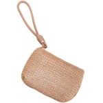 Bolsa feminina de palha de tecido – pequena bolsa de moedas e porta-cartão, carteira boho chique para dinheiro e cartões., Caqui