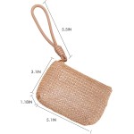 Bolsa feminina de palha de tecido – pequena bolsa de moedas e porta-cartão, carteira boho chique para dinheiro e cartões., Caqui - Imagem 2