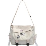 Bolsa mensageiro feminina grande com alça transversal, estilo escolar, com patches e opção com ursinho – bolsa de ombro espaçosa para faculdade e dia a dia.