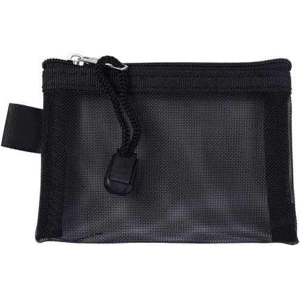 Bolsa portátil com zíper porta-cartão de crédito de nylon pequena bolsa cosmética de malha bolsa de arquivo transparente, Preto, Bolsa para moedas