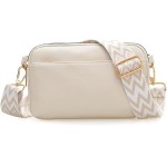 Bolsas transversais com zíper triplo para mulheres, bolsas de couro vegano, bolsas de ombro pequenas com alça larga