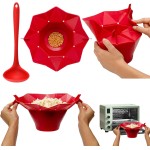 Bowl de silicone para pipoca, Pipoqueira de microondas resistente a 230°C,Bowl para Fazer Pipoca com Tampa Dobrável,Compatível Com Air Fryer e Microondas (Vermelho)