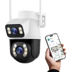Câmera De Segurança Sem Fio Wi-fi Externa Interna HD 3MP Lente Dupla Giratória Smart IP66 Prova D'água Visão Noturna Infravermelho Chamada de Voz Bidirecional Premium