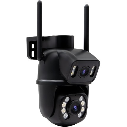Câmera IP Sem Fio de Segurança Externa HD 3MP, Câmera de Visão Noturna Infravermelha WiFi, Dupla Lente Grande Angular, IP66 à Prova D'água e à Prova de Poeira, Chamada de Voz Bidirecional, Preto