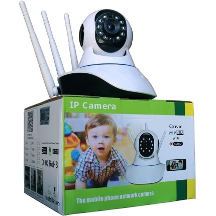 Câmera Ip Sem Fio 360° 3 Antenas Hd Wifi Visão Noturna Alarme