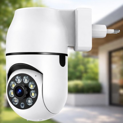 Câmera Segurança WiFi Tomada Sem Fio 2MP 1080p – Visão 360° Noturna Infravermelha, Áudio Bidirecional, Detecção Movimento, MicroSD 128GB, App Yoosee Android iOS
