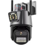 Câmera de Segurança Externa Dupla 4K, 6MP, Sirene Policial, Visão Noturna, WiFi