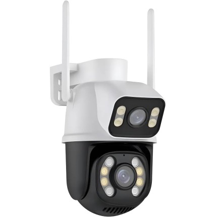 Câmera de Segurança Externa Wi-Fi IP A28 com Lente Dupla 2 em 1 – Visão Noturna Infravermelha, Prova d’Água IP66, Controle via App, Dome de Vigilância Full HD
