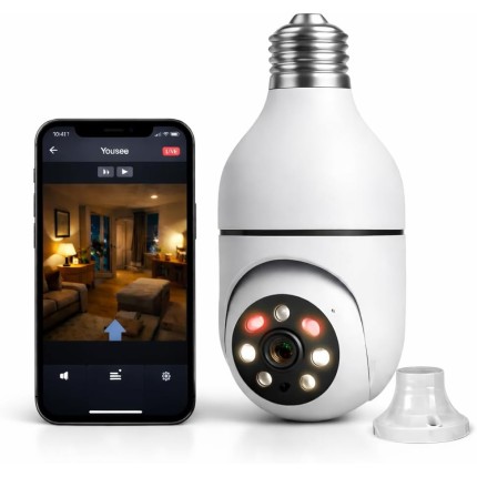 Câmera de Segurança Lâmpada Bivolt WiFi IP Full HD com Áudio Bidirecional, Visão Noturna 1080P, Detecção de Movimento, Giratória 360°, Prova D'água, Monitoramento pelo Celular App Yoosee