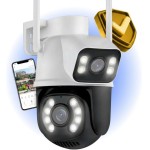 Câmera de Segurança WiFi Premium Externa Dupla Lente 3MP HD com Rastreamento Automático, Visão Noturna Colorida, Áudio Bidirecional, Controle pelo Celular, IP66 à Prova d’Água