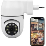 Câmera de Tomada Segurança 2MP - WiFi Visão 360° HD 1080p, Câmera IP ICSee Infravermelho, Sem Fio com App, Câmera Panorâmica 360° Visão Noturna, Áudio Bidirecional Detecção de Movimento, Pet