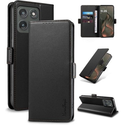 Capa Carteira para Motorola Edge 60 Pro/Fusion/60 - [Bloqueio RFID] Capinha Flip Magnética para Celular de Couro PU de Luxo com Suporte,Case Proteção,Rsistente,Antichoque, Preto