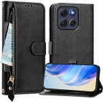 Capa compatível com Motorola Moto G86 5G, compatível com Motorola Moto G86 5G Flip PU Leather Zipper Wallet Capas protetoras pretas - Imagem 2