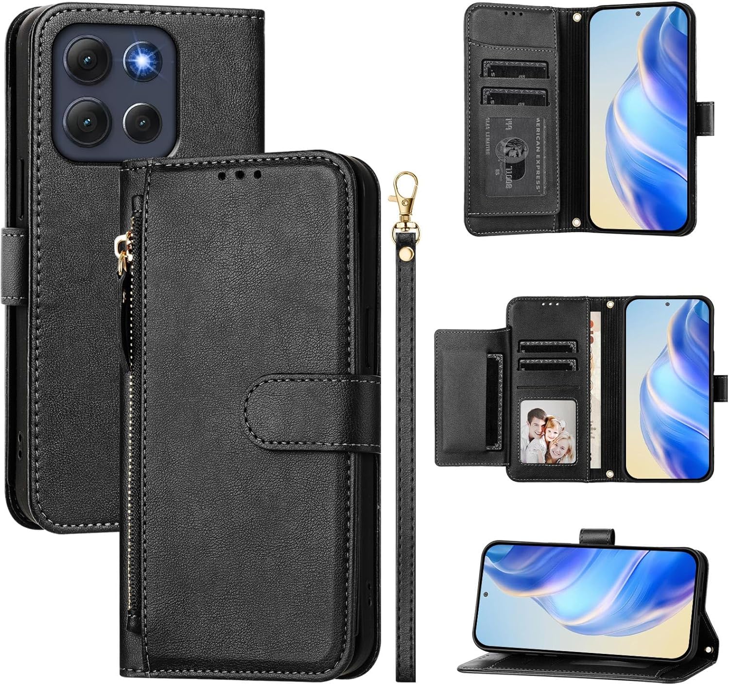 Capa-compativel-com-Motorola-Moto-G86-5G-compativel-com-Motorola.jpg Capa compatível com Motorola Moto G86 5G, compatível com Motorola Moto G86 5G Flip PU Leather Zipper Wallet Capas protetoras pretas