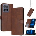 Capa de couro compatível com Motorola ThinkPhone 25, compatível com Motorola Edge 50 Neo 5G / Moto S50 5G XT2309-5 Capa flip de couro PU marrom
