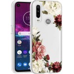 Capa para Moto One Action/Moto P40 Power Slim à prova de choque com estampa floral transparente macia flexível TPU capa protetora para celular Motorola Moto One Action/Moto P40 Power (flor de