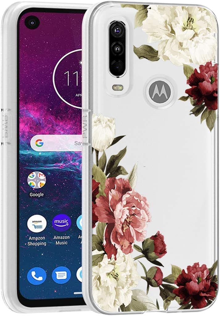 Capa-para-Moto-One-ActionMoto-P40-Power-Slim-a-prova.jpg Capa para Moto One Action/Moto P40 Power Slim à prova de choque com estampa floral transparente macia flexível TPU capa protetora para celular Motorola Moto One Action/Moto P40 Power (flor de