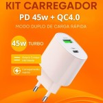 Carregador Turbo 45W Porta Dupla (USB-A + USB-C) + Cabo Ultra Rápido de 1M Premium®, Compatível com iPhone 15, 15 pro, 15 Pro Max, iPhone 16, 16 pro, 16 pro Max, Samsung Galaxy, IOS/Android - Imagem 2