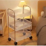 Carrinho Auxiliar Organizador Prático Portátil C/Rodinha 3 Prateleiras Acrílico Resistente Multiuso Estante Portátil Rack Quarto Banheiro Escritório Salão Studio - Imagem 2