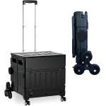Carrinho Cesto de Compras Portátil Multiuso Dobrável com 8 Rodas - Ideal para Subir Escadas e Suporta Até 50kg (Preto)