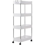 Carrinho Com Cesto Decorativo Organizador Móvel 4 Prateleiras Com Rodinha Auxiliar de Objetos Multiuso Cozinha Banheiro Quarto Lavanderia Resistente