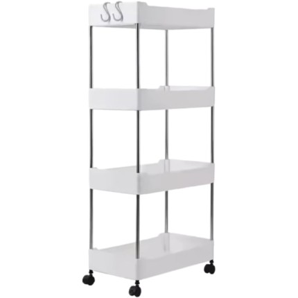 Carrinho Com Cesto Decorativo Organizador Móvel 4 Prateleiras Com Rodinha Auxiliar de Objetos Multiuso Cozinha Banheiro Quarto Lavanderia Resistente