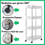Carrinho Com Cesto Decorativo Organizador Móvel 4 Prateleiras Com Rodinha Auxiliar de Objetos Multiuso Cozinha Banheiro Quarto Lavanderia Resistente - Imagem 2