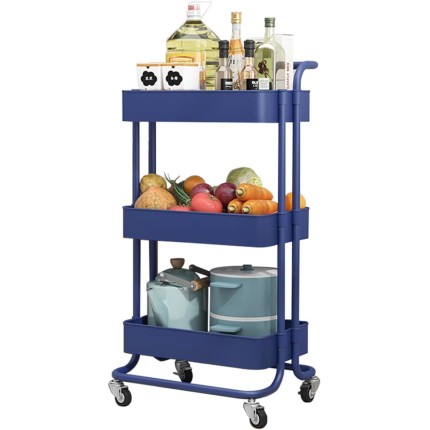 Carrinho Organizador Multiuso 3 Prateleiras Com 4 Rodinhas (Azul)