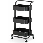 Carrinho Organizador Multiuso 3 Prateleiras Fruteira Rodinha (Preto)