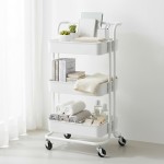 Carrinho Organizador Multiuso 3 Prateleiras com Rodinhas – Estante Fruteira de Metal para Cozinha, Banheiro, Escritório e Lavanderia (Branco)