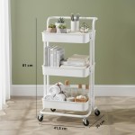 Carrinho Organizador Multiuso 3 Prateleiras com Rodinhas – Estante Fruteira de Metal para Cozinha, Banheiro, Escritório e Lavanderia (Branco) - Imagem 2