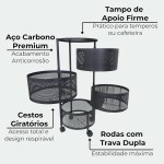 Carrinho Organizador Multiuso 4 Andares 30x30x75 Redondo Fruteira em Aço Inox - Cestos Giratórios, Rodas com Trava, Montagem Rápida, Para Cozinha, Banheiro e Escritório - Imagem 2