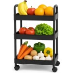 Carrinho Organizador Multiuso com 3 Níveis, Branco ou Preto, com Rodízios, para Cozinha, Banheiro, Lavanderia e Home Office (Preto)