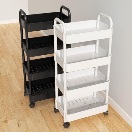 Carrinho Organizador de 4 Andares com Rodinhas, Prateleira Auxiliar Móvel para Armazenamento, 35x22x87cm, Branco ou Preto (Branco)