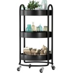 Carrinho Organizador de Metal Multiuso 3 Prateleiras Com Rodinhas Redondo Auxiliar Estética Manicure Salão Escritório Lavanderia