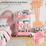 Carrinho de rodinhas de metal com rodas trancáveis, organizador de carrinho de artesanato rosa de três camadas, carrinhos utilitários de armazenamento para lanches, livros, porta-fraldas, bebê, arte - Imagem 2