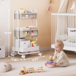 Carrinho organizador de fraldas para bebês – Carrinho de armazenamento com rodinhas de 3 níveis com rodas, armazenamento de berçário essencial para bebê, divisórias destacáveis – para berço - Imagem 2