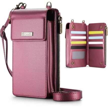 CaseMe Pequena bolsa transversal para celular feminina, com bloqueio de RFID, alça de ombro, carteira com compartimentos para cartões, Vermelho, Small
