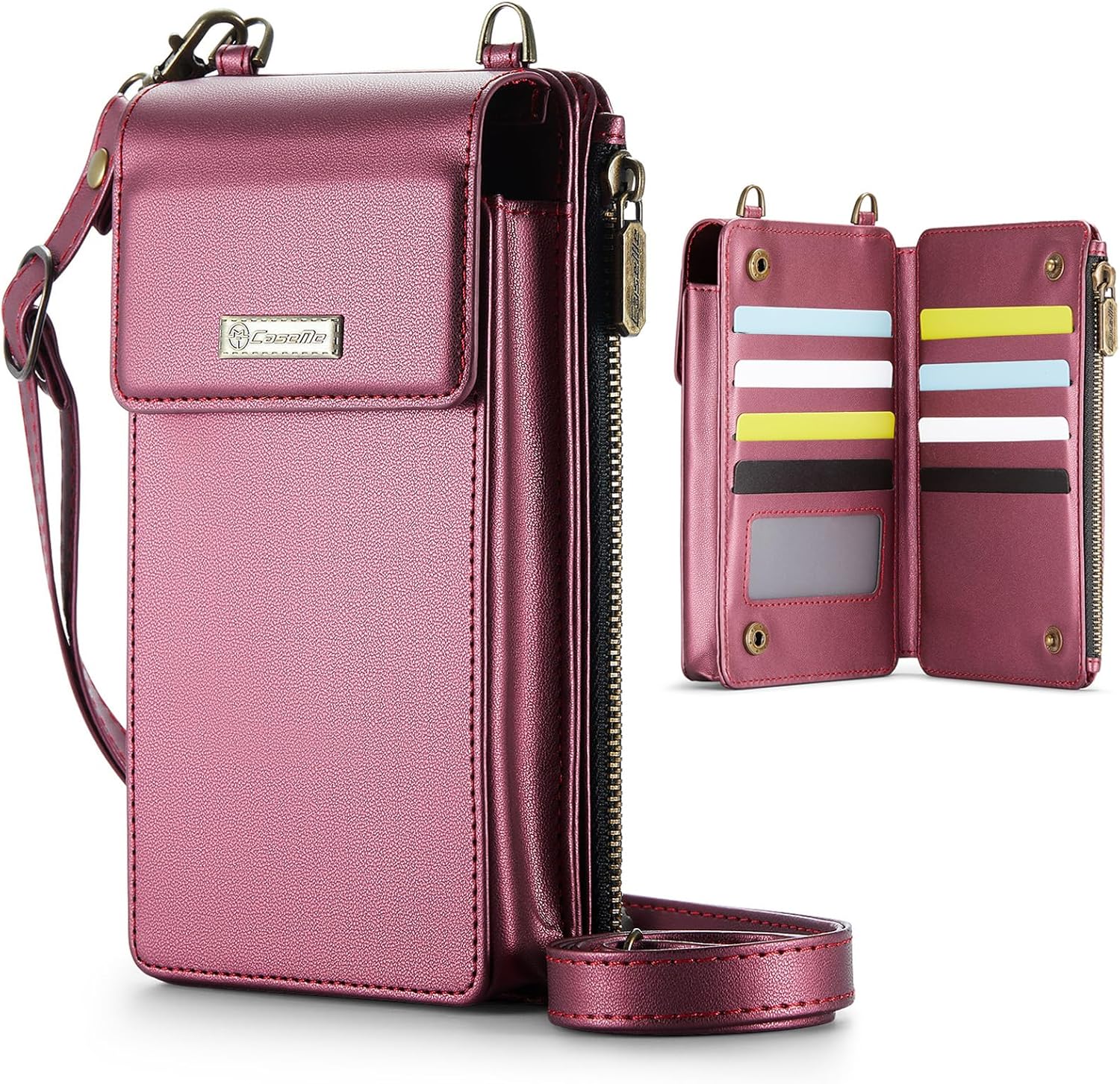 CaseMe-Pequena-bolsa-transversal-para-celular-feminina-com-bloqueio-de.jpg CaseMe Pequena bolsa transversal para celular feminina, com bloqueio de RFID, alça de ombro, carteira com compartimentos para cartões, Vermelho, Small